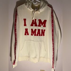 Cream Hoodie with Red Lettering